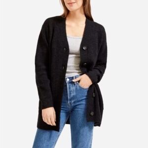 Everlane: The Oversized Alpaca Pocket Cardigan - Heather Black XX Small